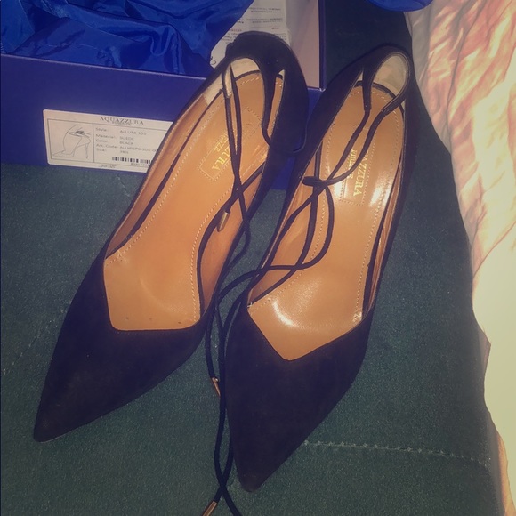 Aquazzura allure black suede lace up heels
